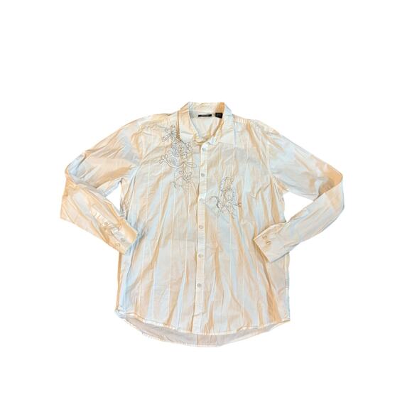 Kenneth Cole Reaction Mens XXL White&Gray Scorpion Embroidered LS Dress Shirt - Picture 1 of 8